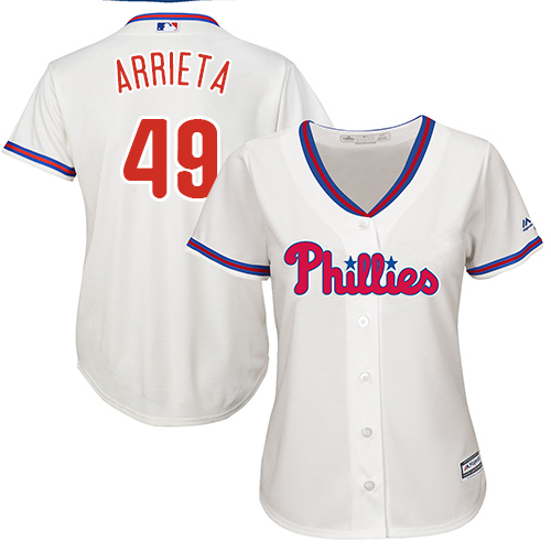Phillies #49 Jake Arrieta Cream Alternate Women's Stitched MLB Jersey